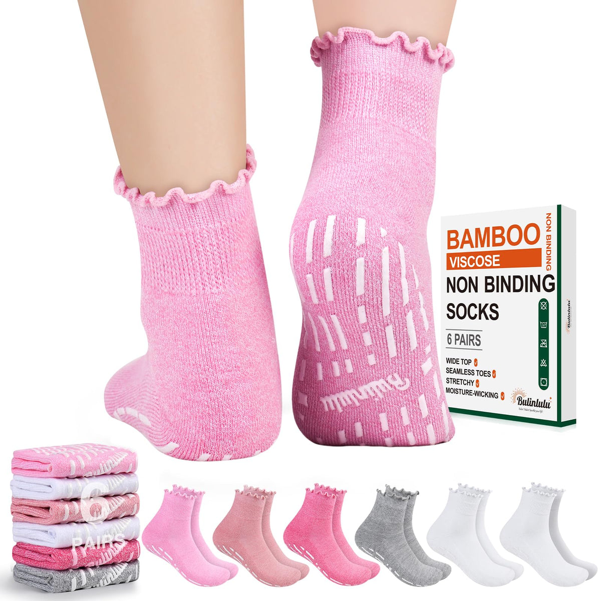 Non Slip Diabetic Socks for Women 6 Pairs Size 9-11 J7274