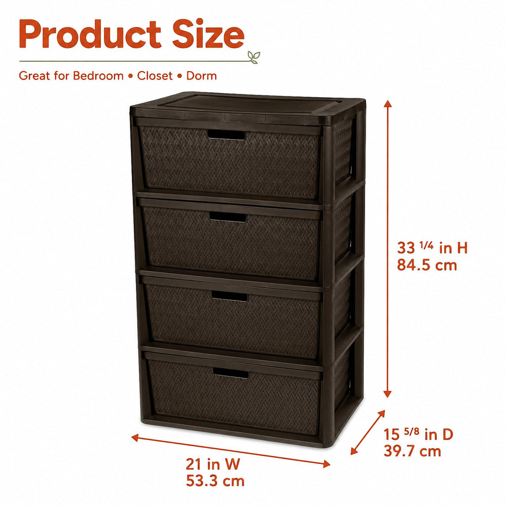 Brown 4 Drawer Plastic Storage Tower M79852