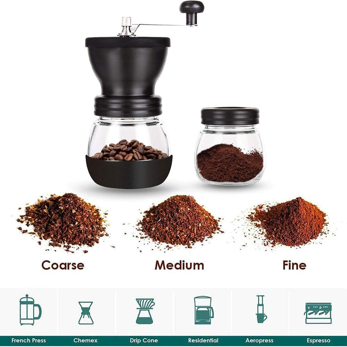 Manual Coffee Grinder with Ceramic Burr and 2 Glass Jars C714118