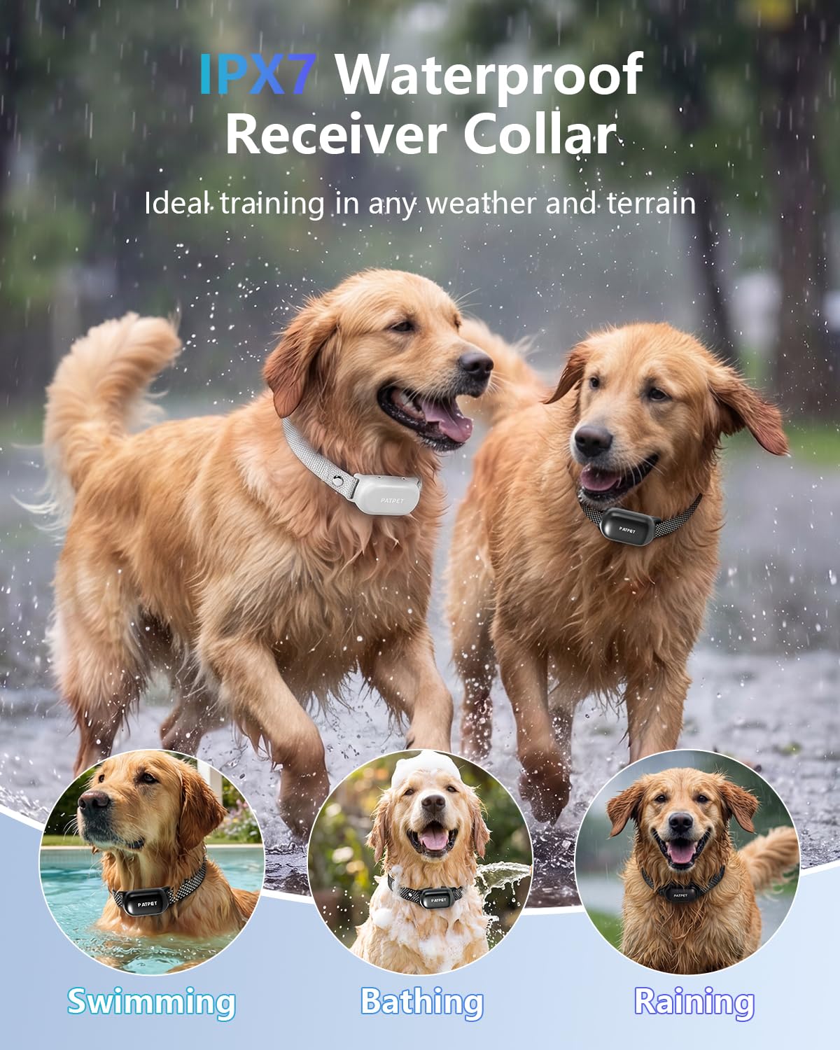 Rechargeable IPX7 Waterproof Dog Training Collar with Remote for 2 Dogs V1550