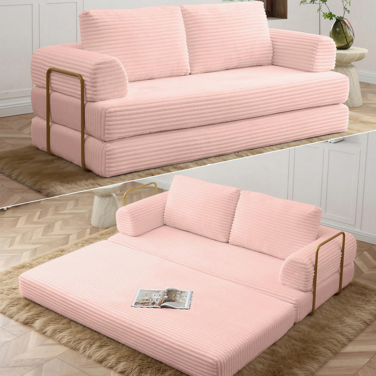 Pink Convertible Sleeper Sofa Bed I115338