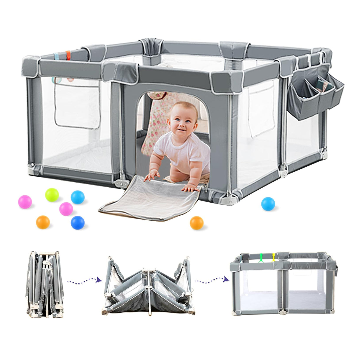 Foldable Baby Playpen with Mat T7089