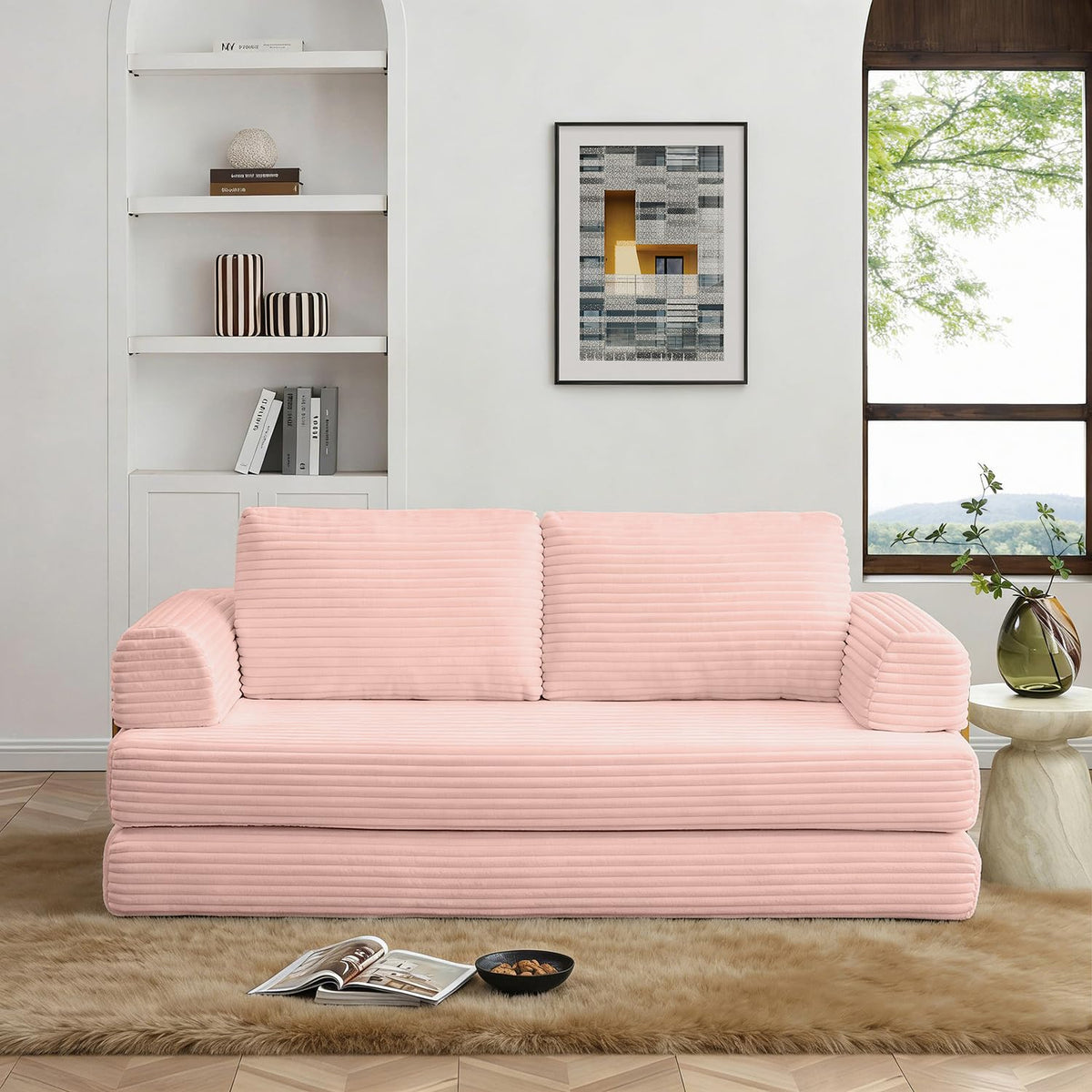 Pink Convertible Sleeper Sofa Bed I115338