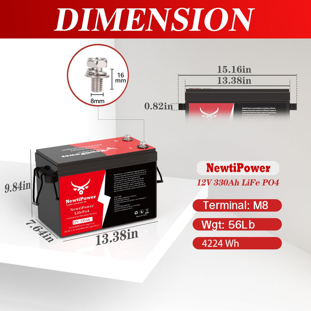 12V 330Ah LiFePO4 Battery with 200A BMS P655