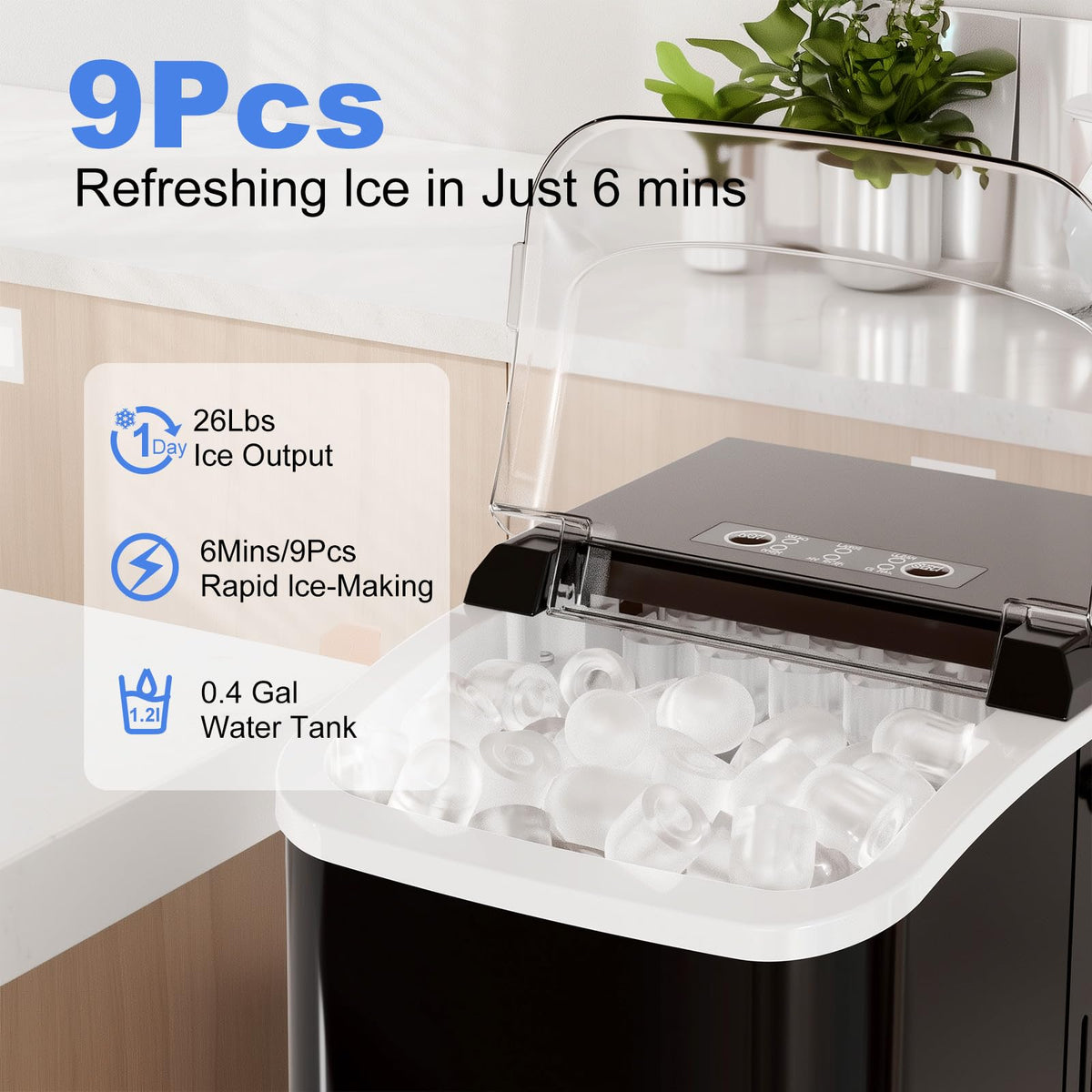 Portable Countertop Ice Maker Machine with Handle B367