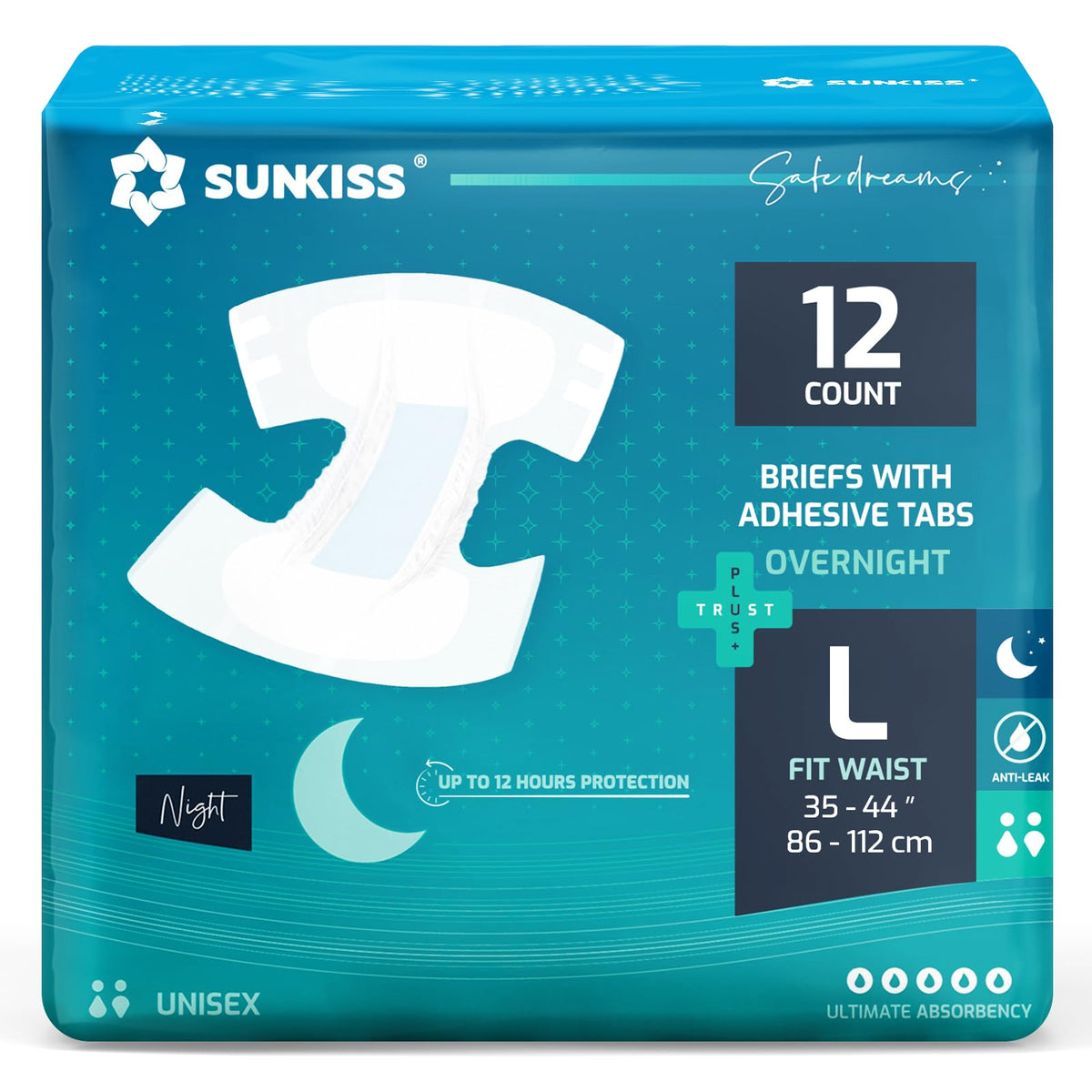 Adult Diapers with Tabs, L, 12 Count T4734