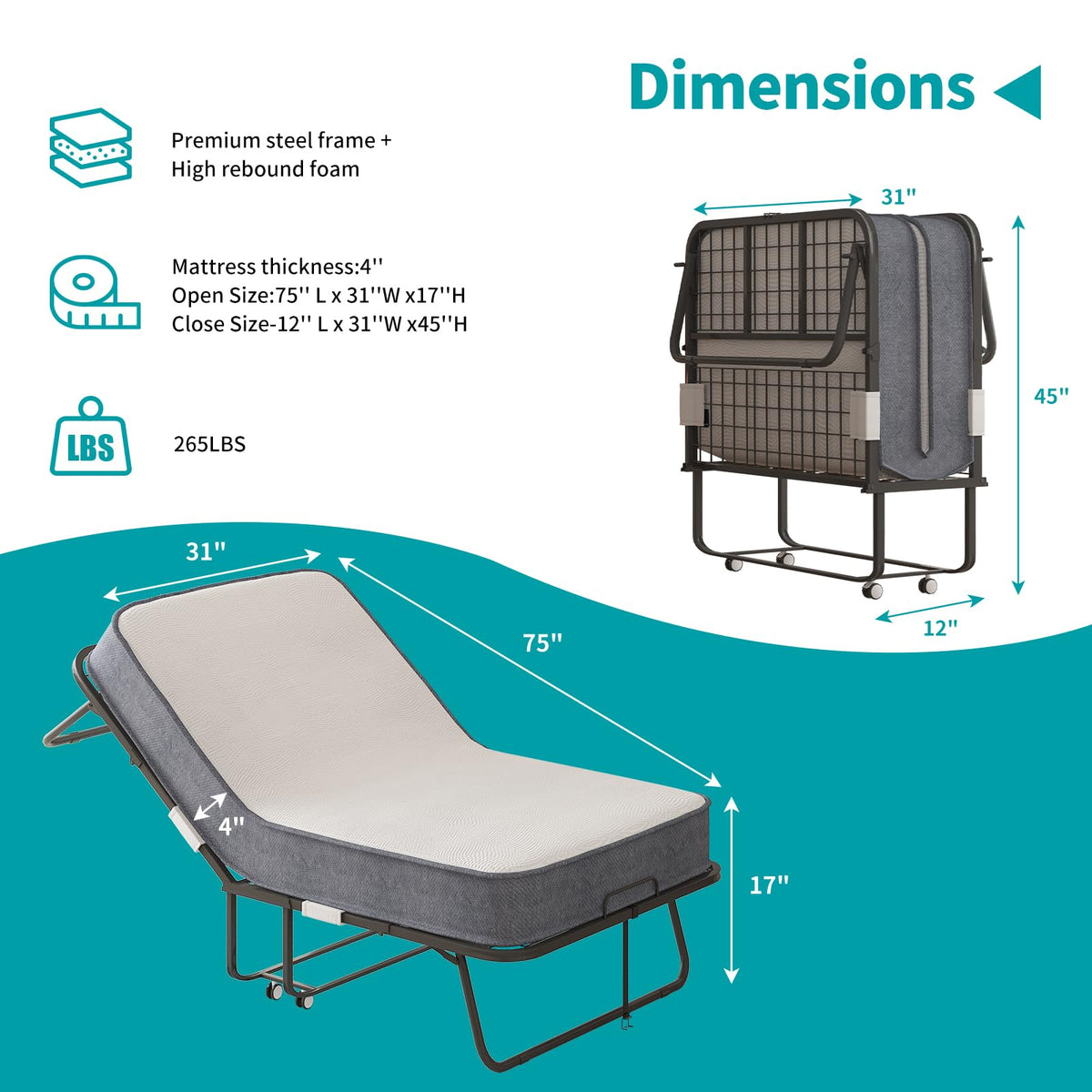 Rollaway Bed with Mattress G485