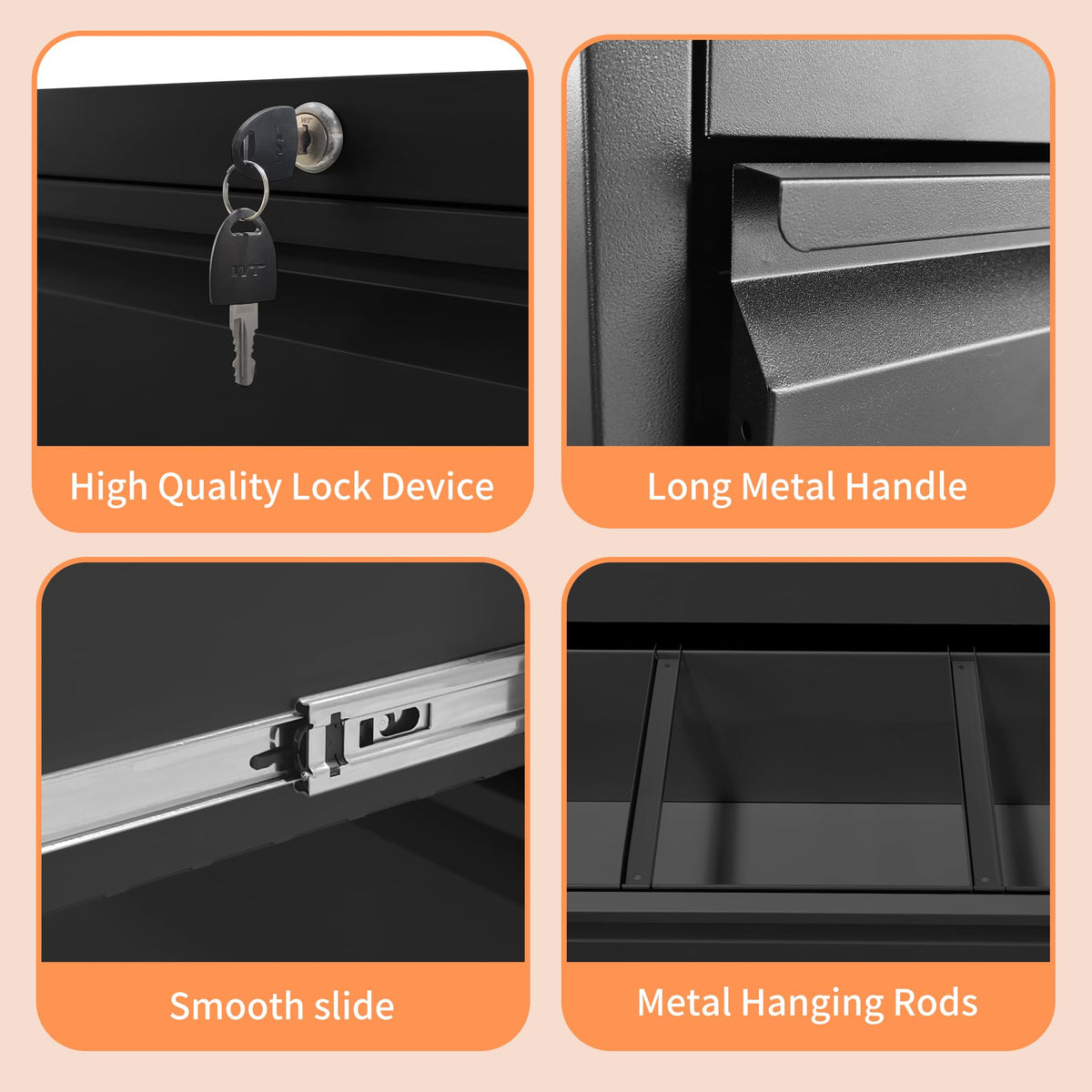 2 Drawer Black Metal File Cabinet with Lock X1410