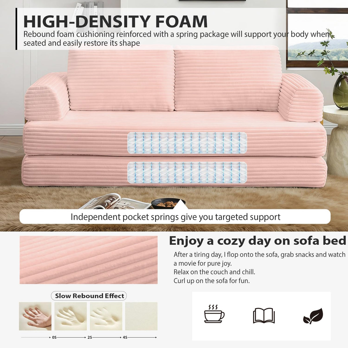 Pink Convertible Sleeper Sofa Bed I115338