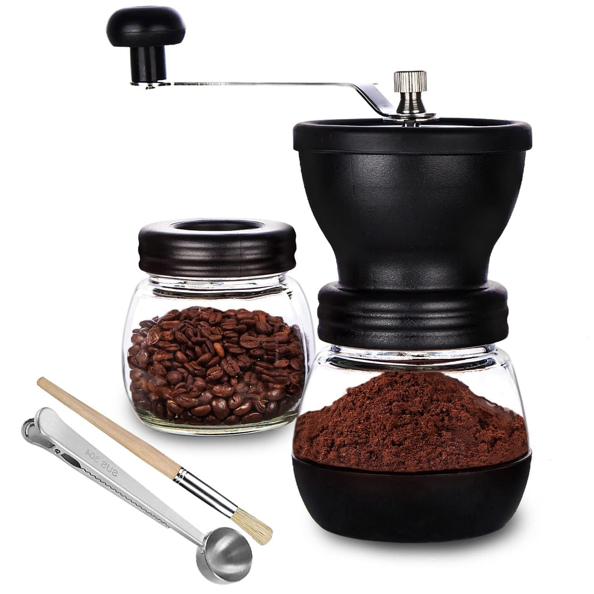 Manual Coffee Grinder with Ceramic Burr and 2 Glass Jars C714118