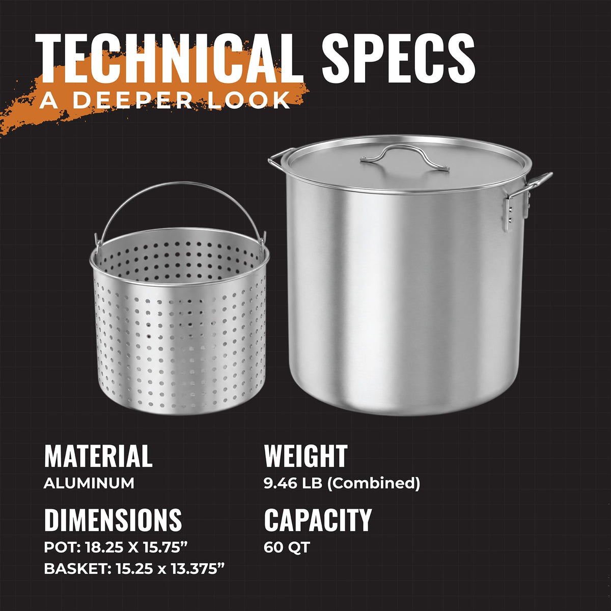 60Qt Aluminum Stock Pot with Strainer and Lid R481940