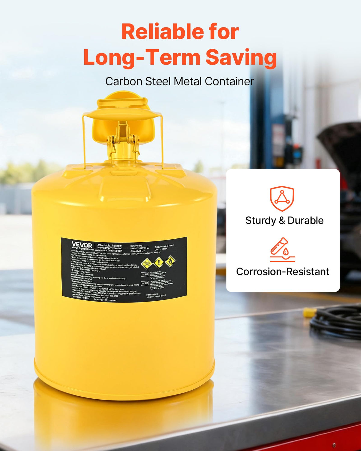 5 Gallon Type I Yellow Metal Container with Flame Arrester H47678
