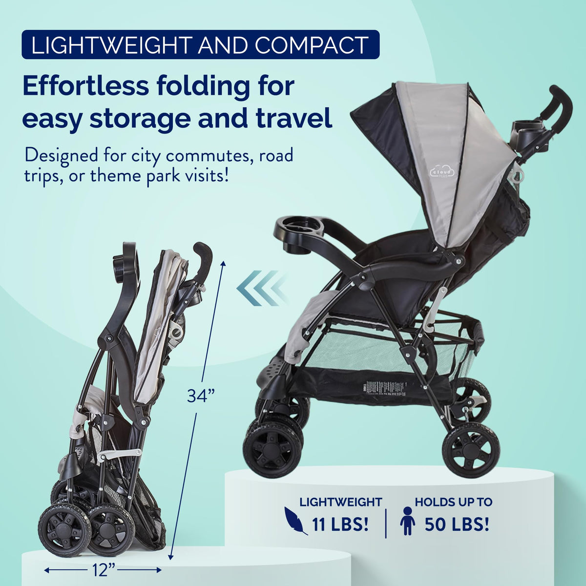 Lightweight Umbrella Stroller with Reclining Seat and Canopy, Slate Gray W2808