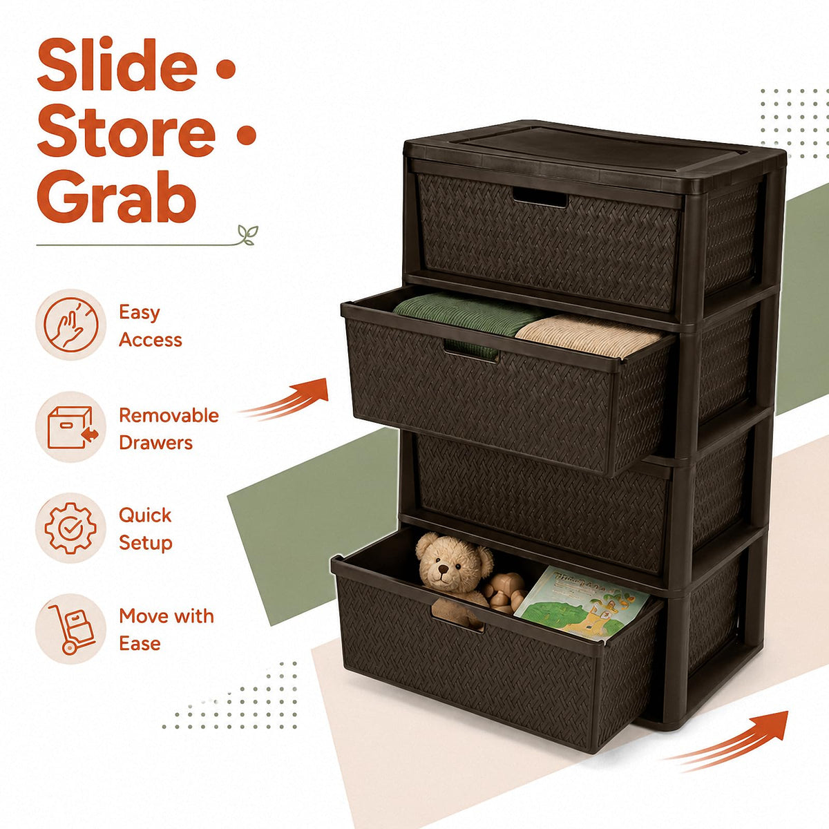 Brown 4 Drawer Plastic Storage Tower M79852
