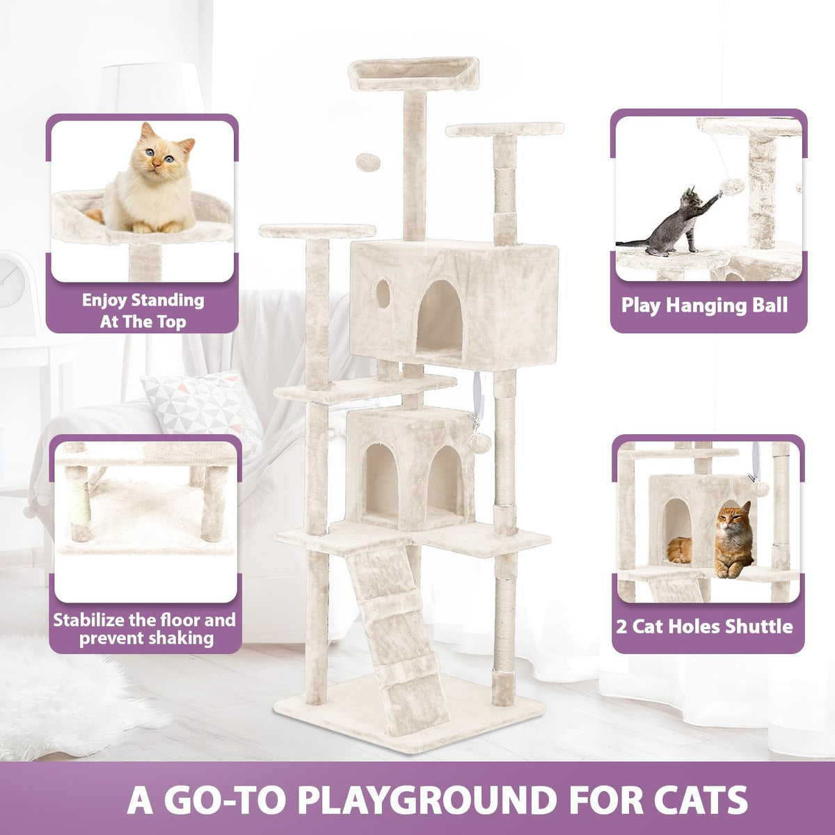 70 Inches Multi-Level Cat Tree with Scratching Posts X36710
