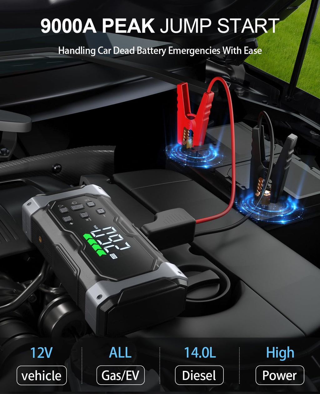 12V Portable Car Jump Starter with 150PSI Air Compressor Q349001