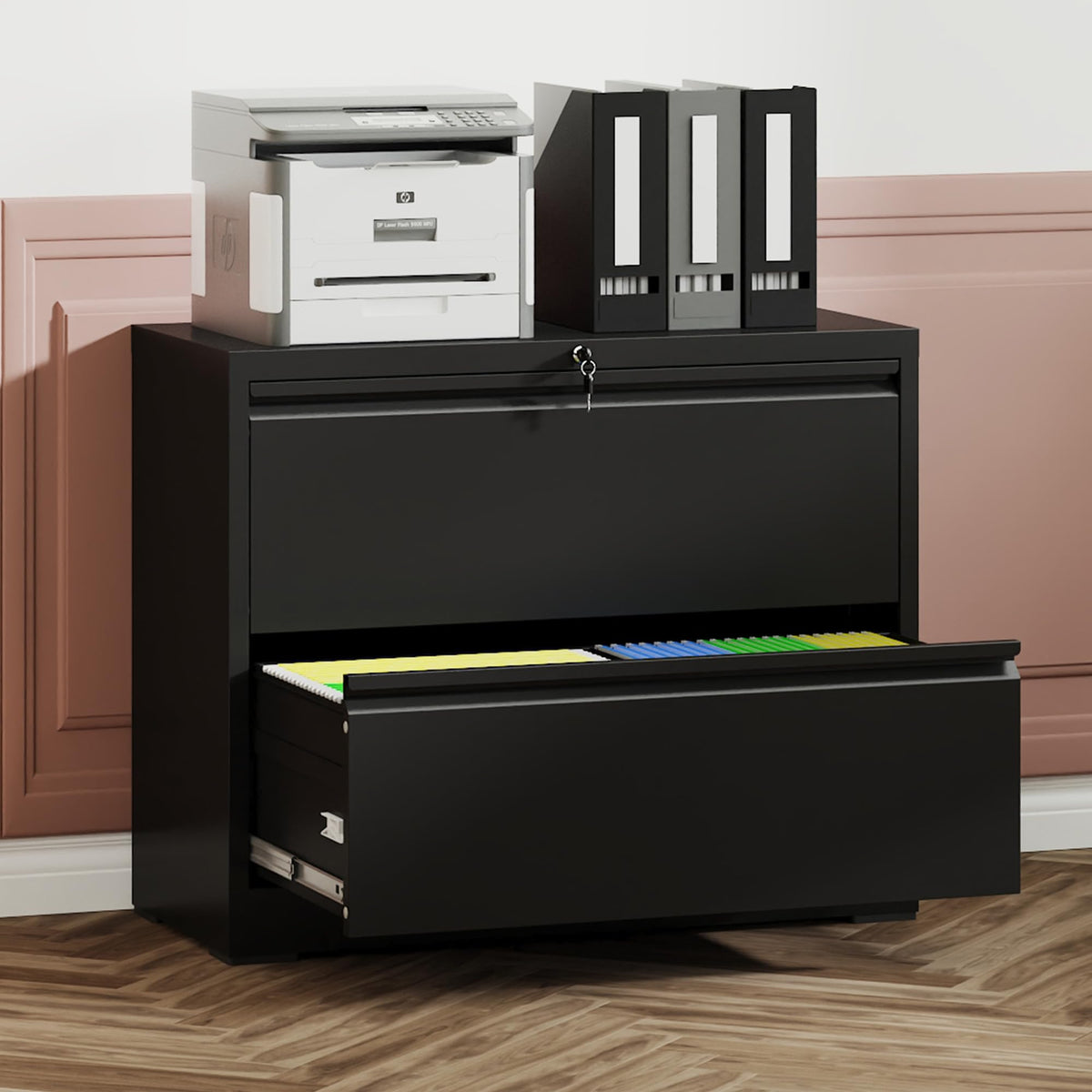 2 Drawer Black Metal File Cabinet with Lock X1410