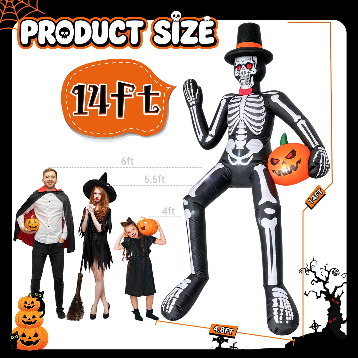 14FT Inflatable Sitting Skeleton Decorations U245581