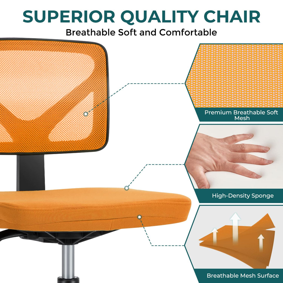 Orange Mesh Ergonomic Adjustable Swivel Rolling Office Chair U51085