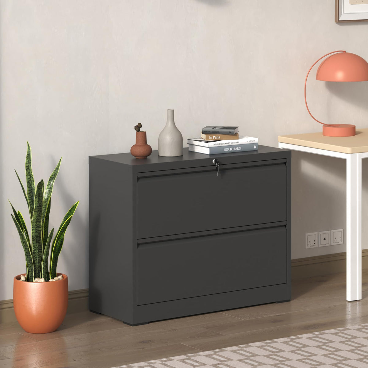 2 Drawer Black Metal File Cabinet with Lock X1410