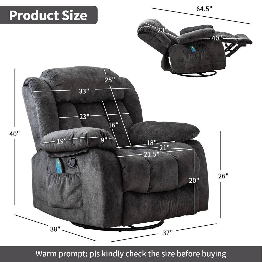 Grey Manual Swivel Rocker Recliner with Heat and Vibration I380557