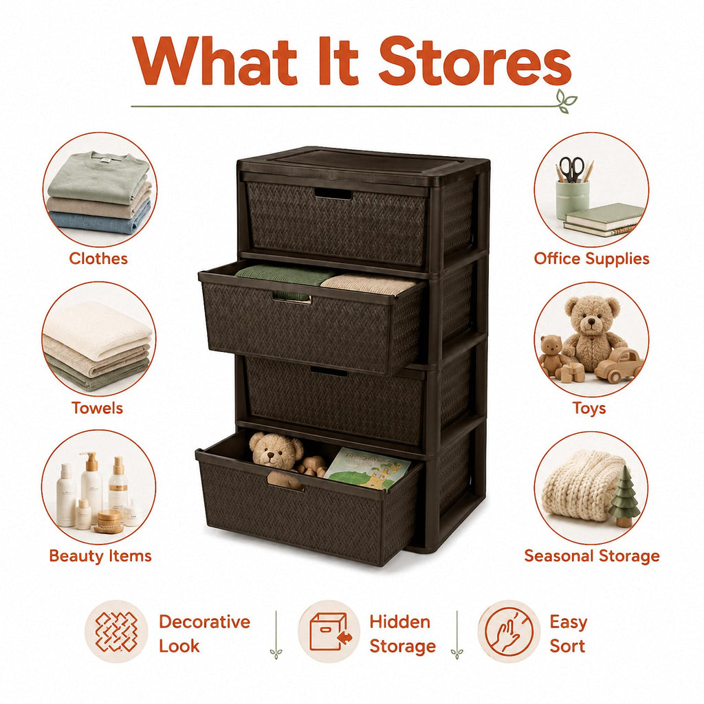 Brown 4 Drawer Plastic Storage Tower M79852