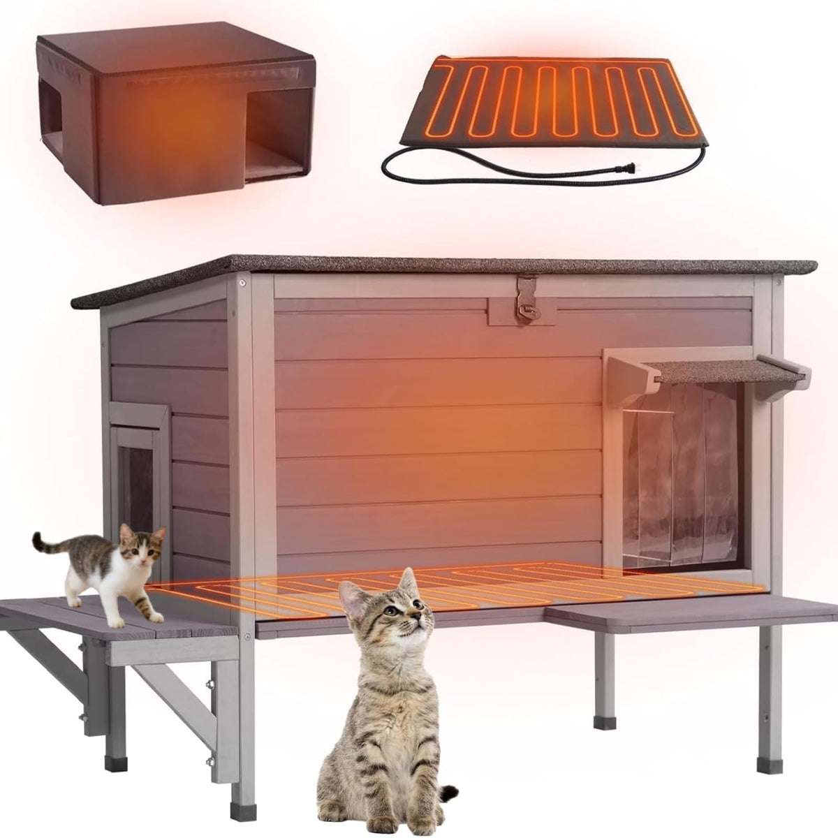 Heated Outdoor Cat House with Heating Pad U172349