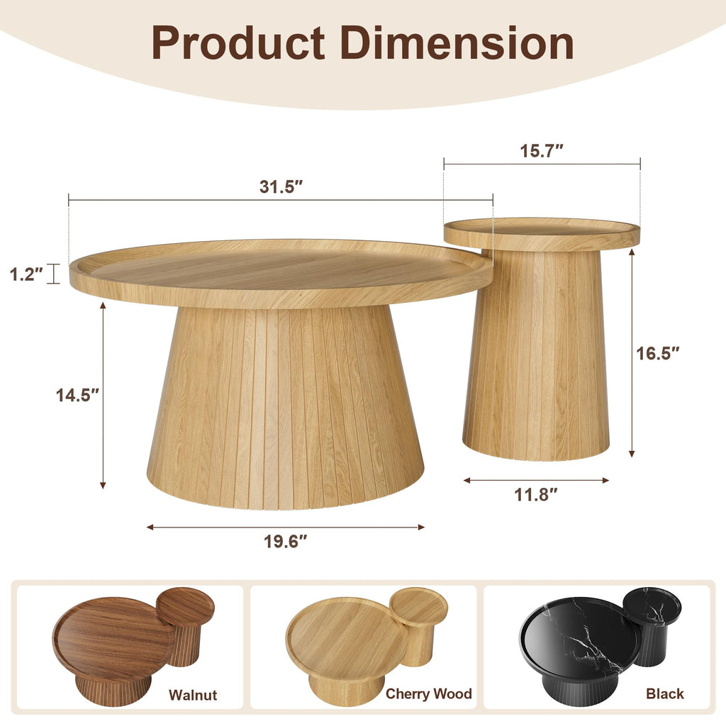 Coffee Table Set of 2 Fluted Drum U9895