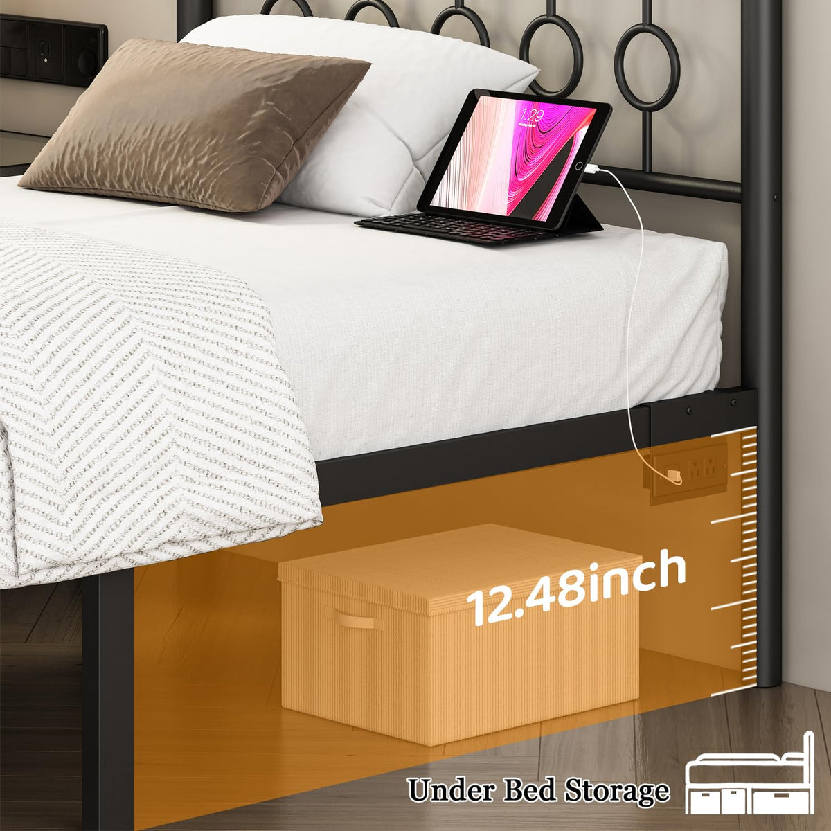 Black Twin Metal Platform Bed Frame with Headboard O374975