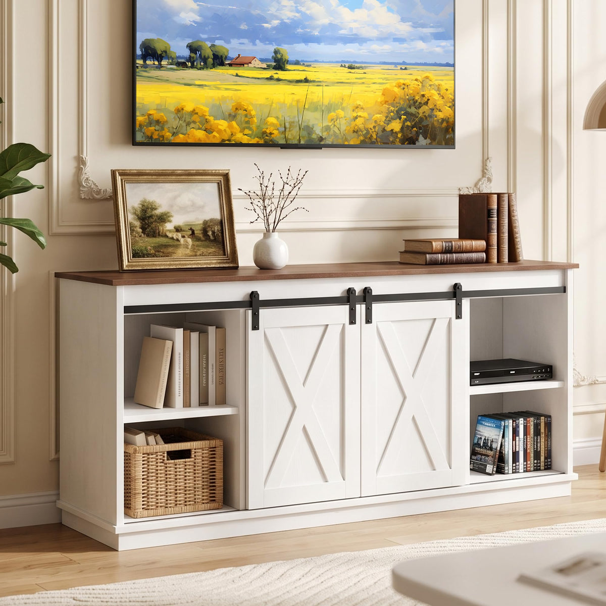 White TV Stand with Storage M36891