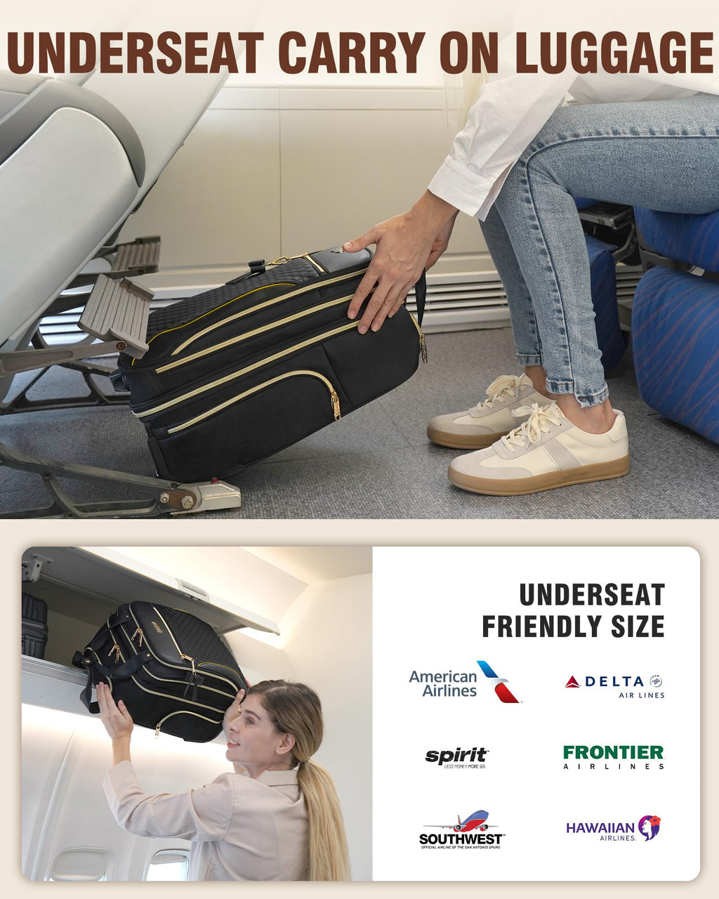 Black 2 Wheels Underseat Carry On Luggage X892
