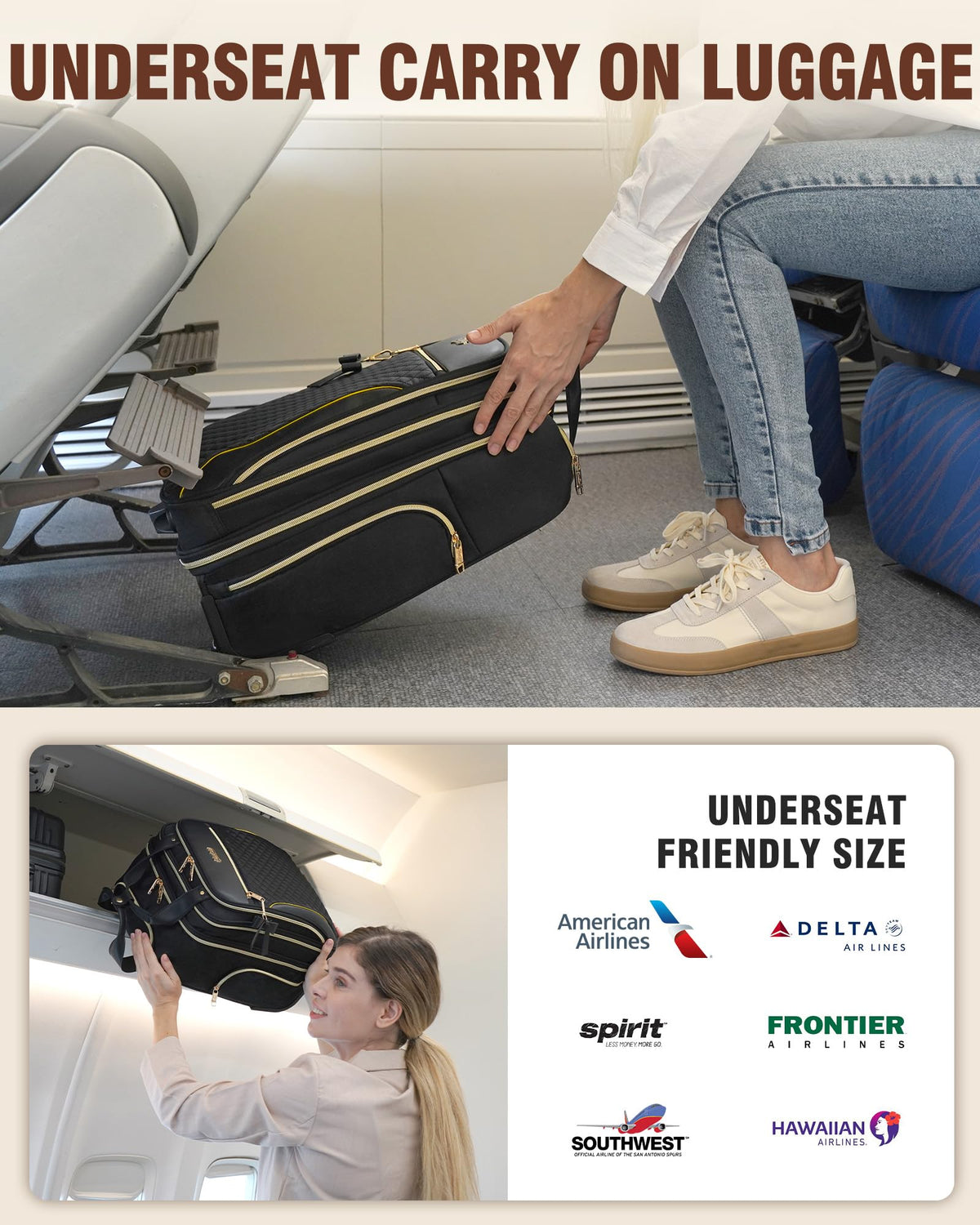 Black 2 Wheels Underseat Carry On Luggage X892