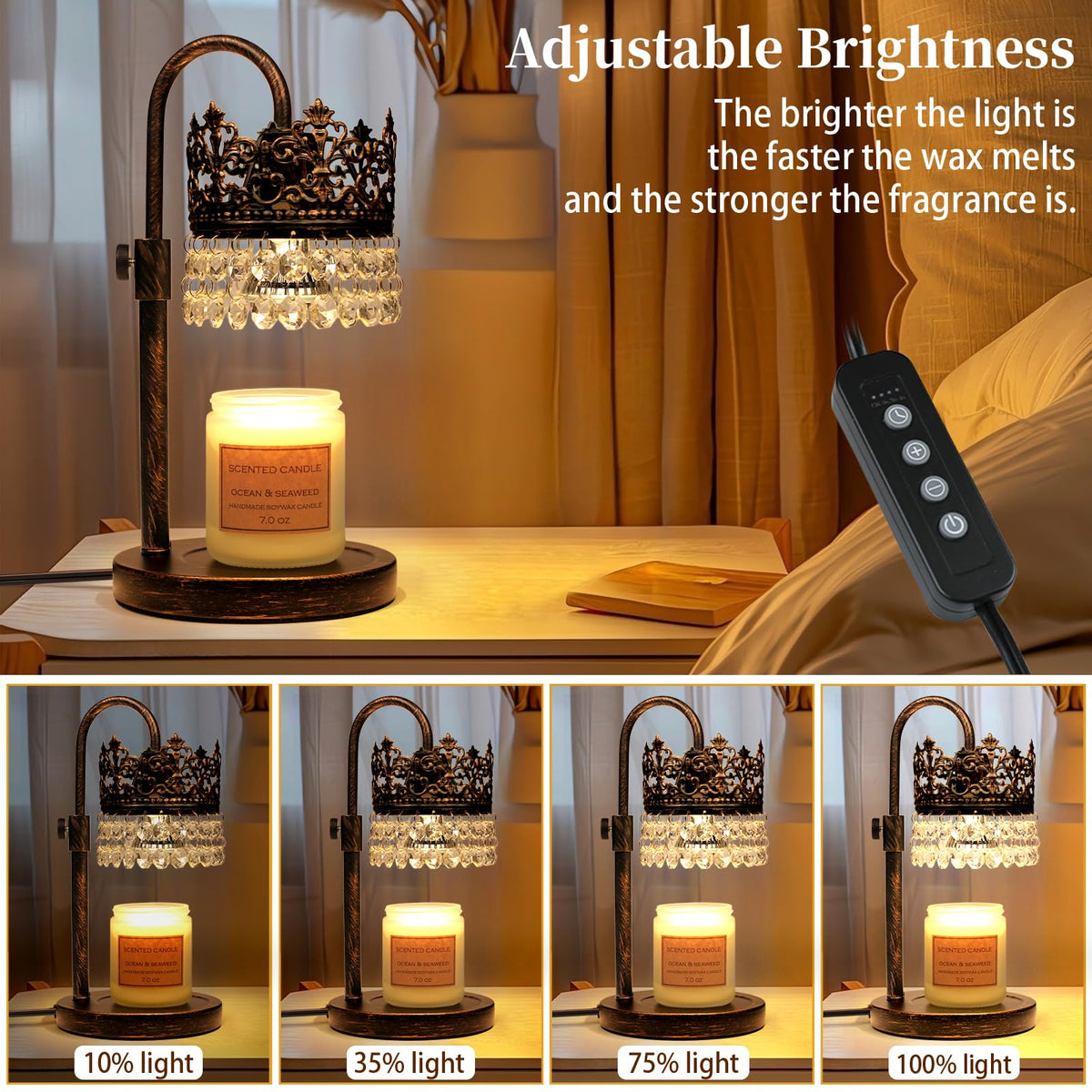 Candle Warmer Lamp with Timer Dimmer Adjustable Height Black Gold Brushed K1777