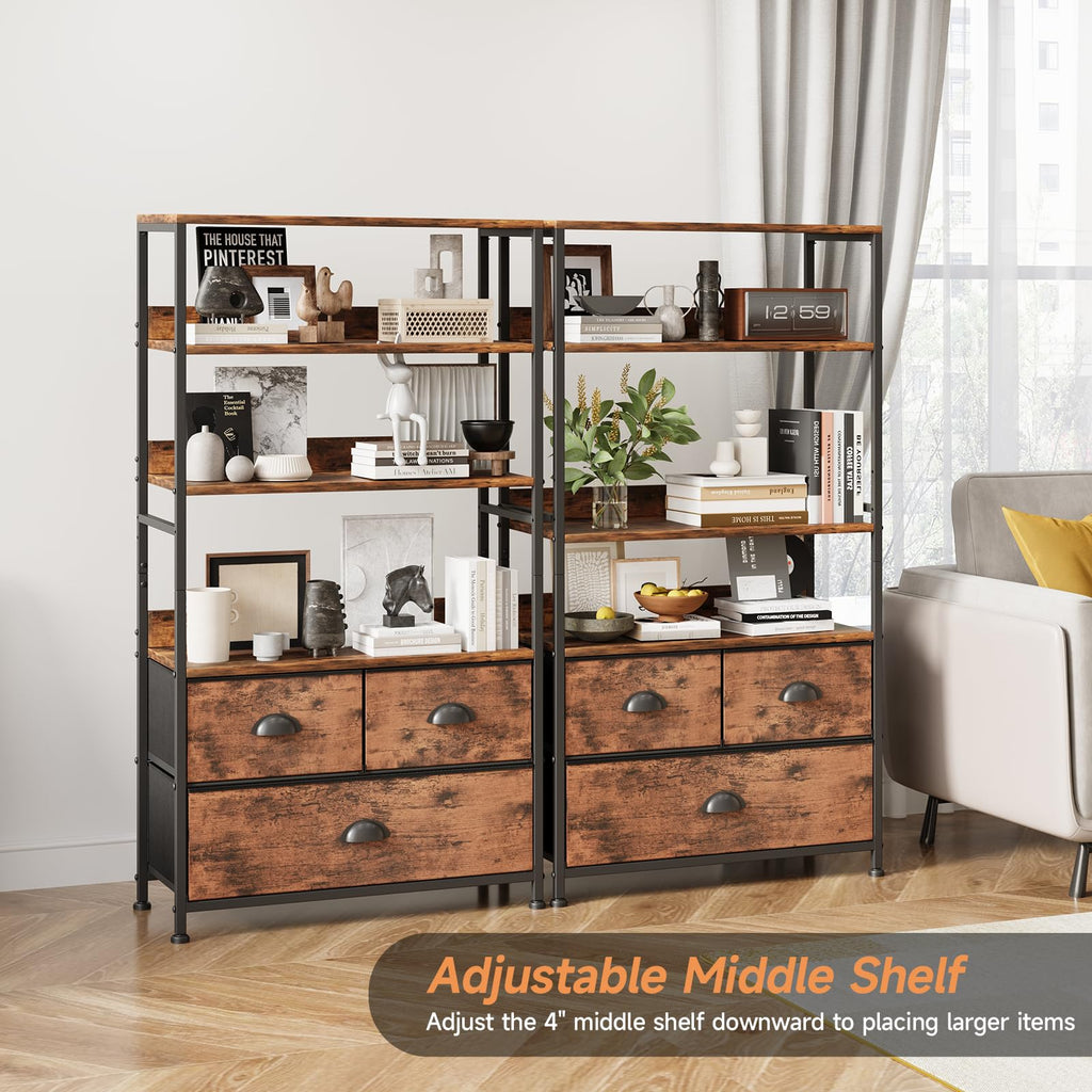 47-Inch 6 Tier Wood and Metal Bookshelf with 3 Fabric Drawers U134
