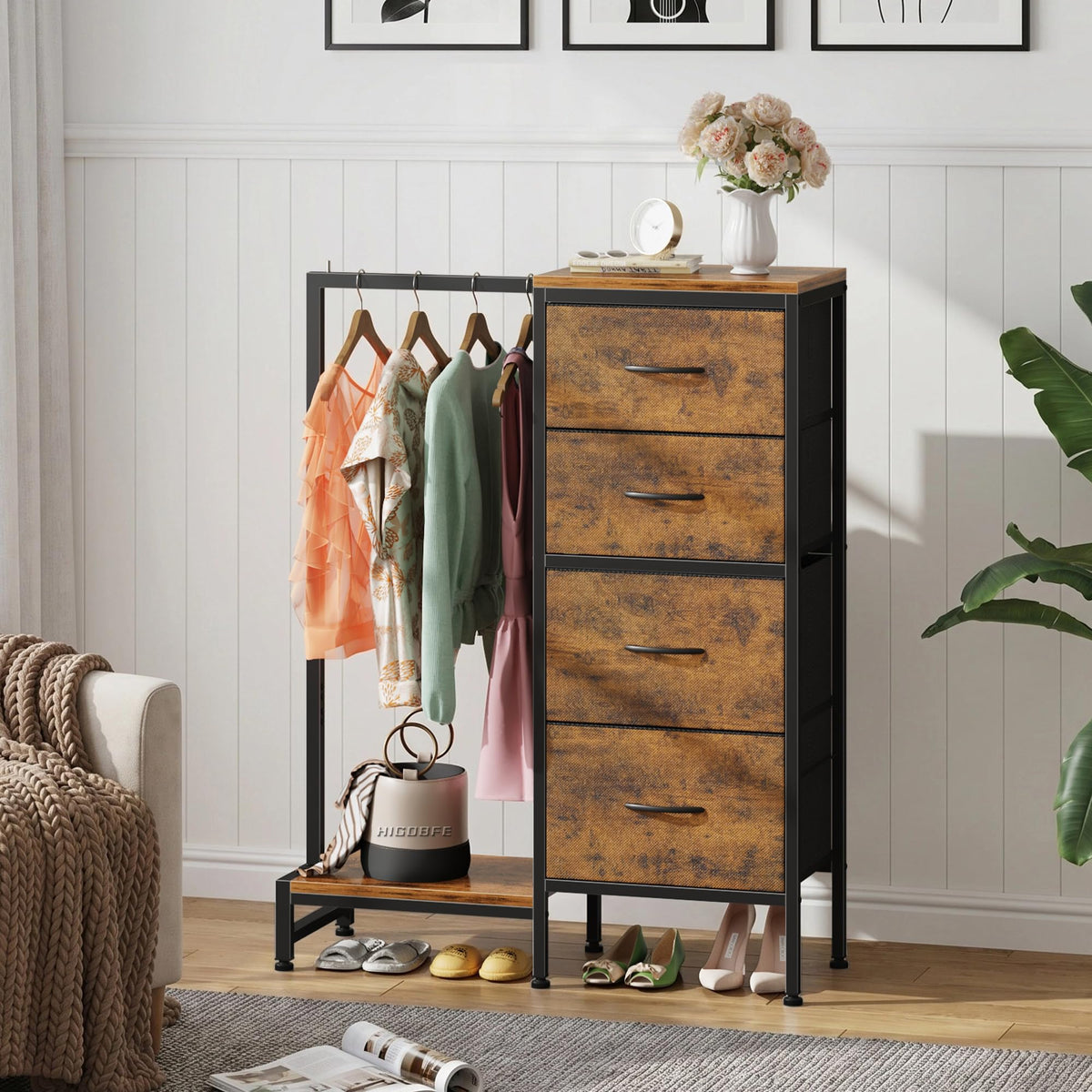 Tall Dresser with Hanging Rack, 4 Drawers Z2311
