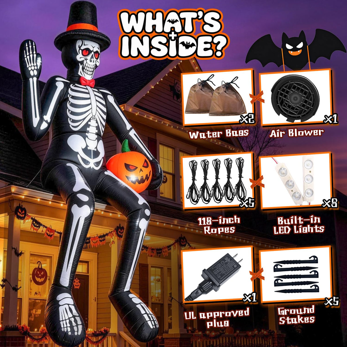 14FT Inflatable Sitting Skeleton Decorations U245581