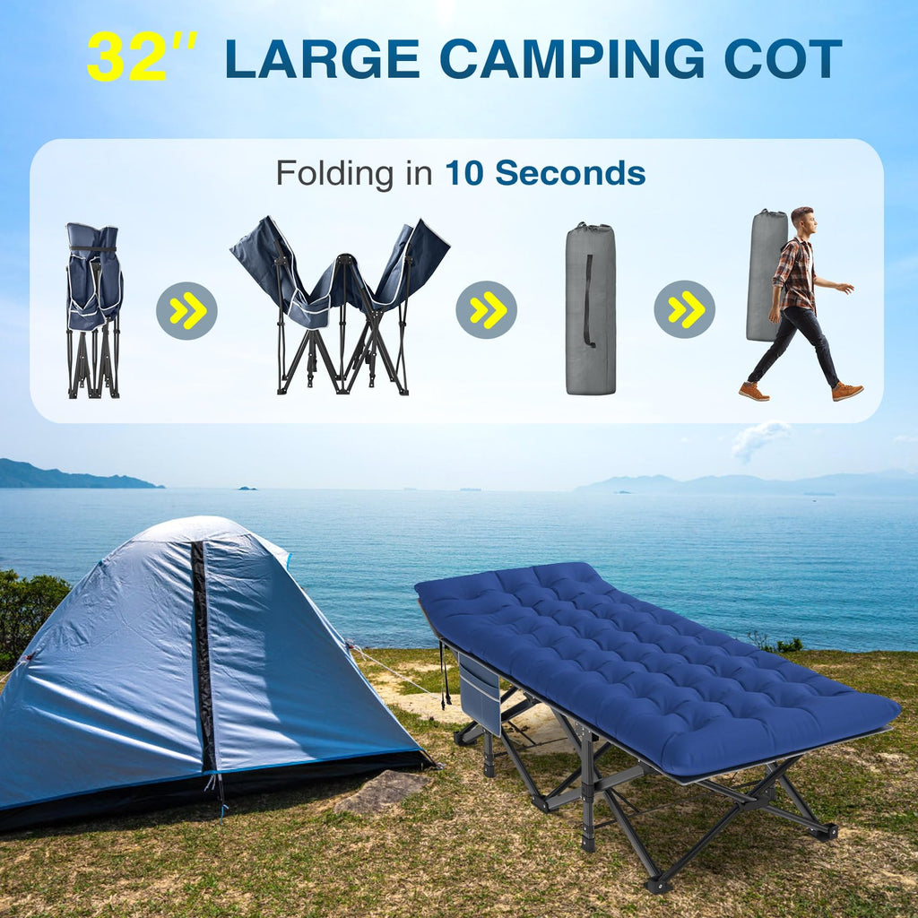 Oversized XXL Folding Camping Cot with Mattress and Pillow A654346