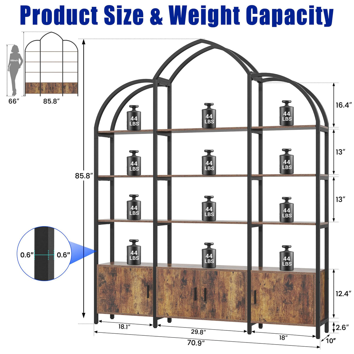 5 Tier Arched Bookshelf with 3 Cabinets E2281