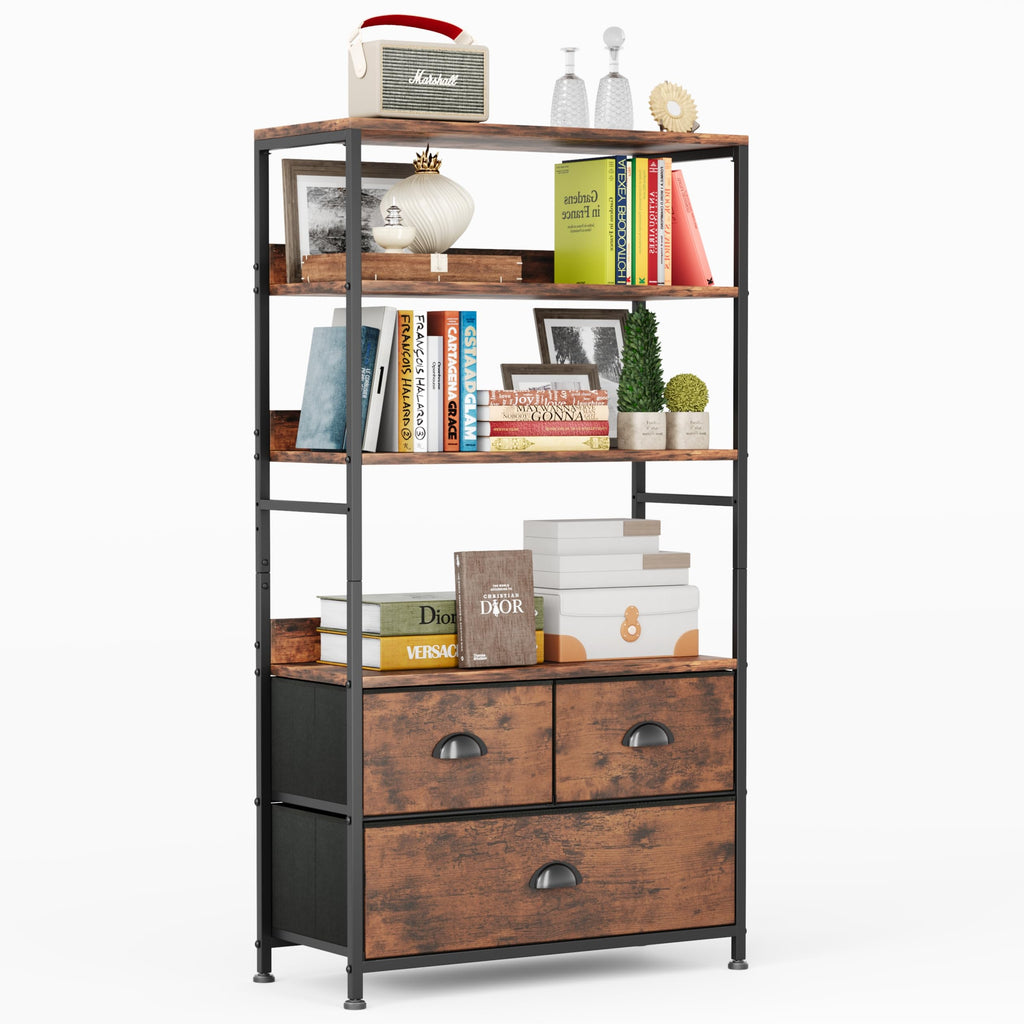 47-Inch 6 Tier Wood and Metal Bookshelf with 3 Fabric Drawers U134