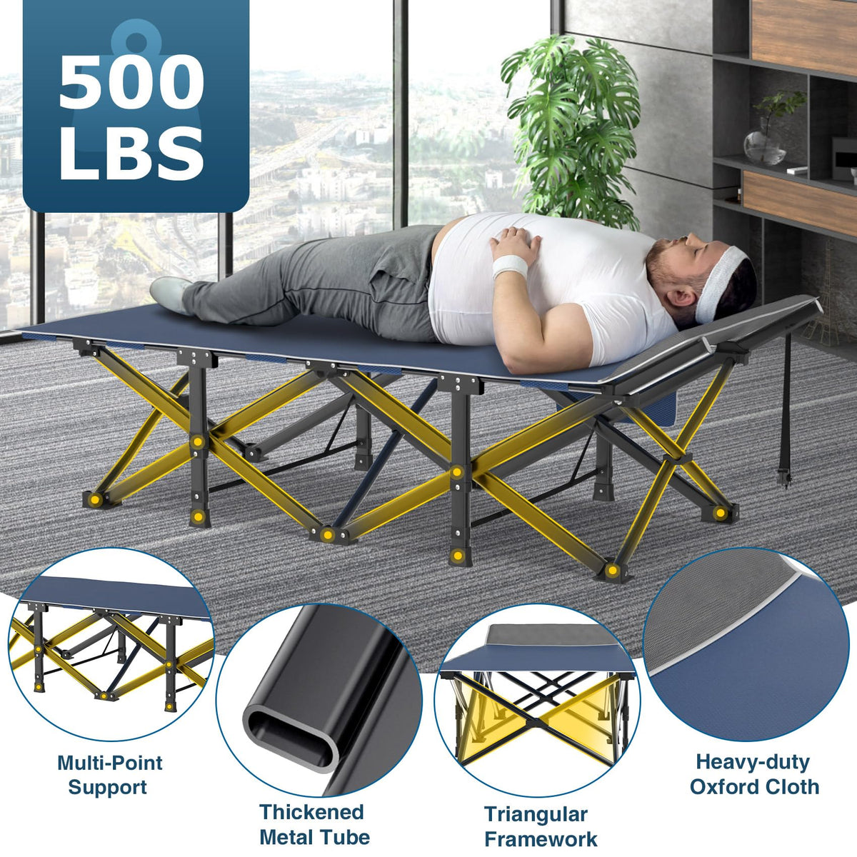 Oversized XXL Folding Camping Cot with Mattress and Pillow A654346
