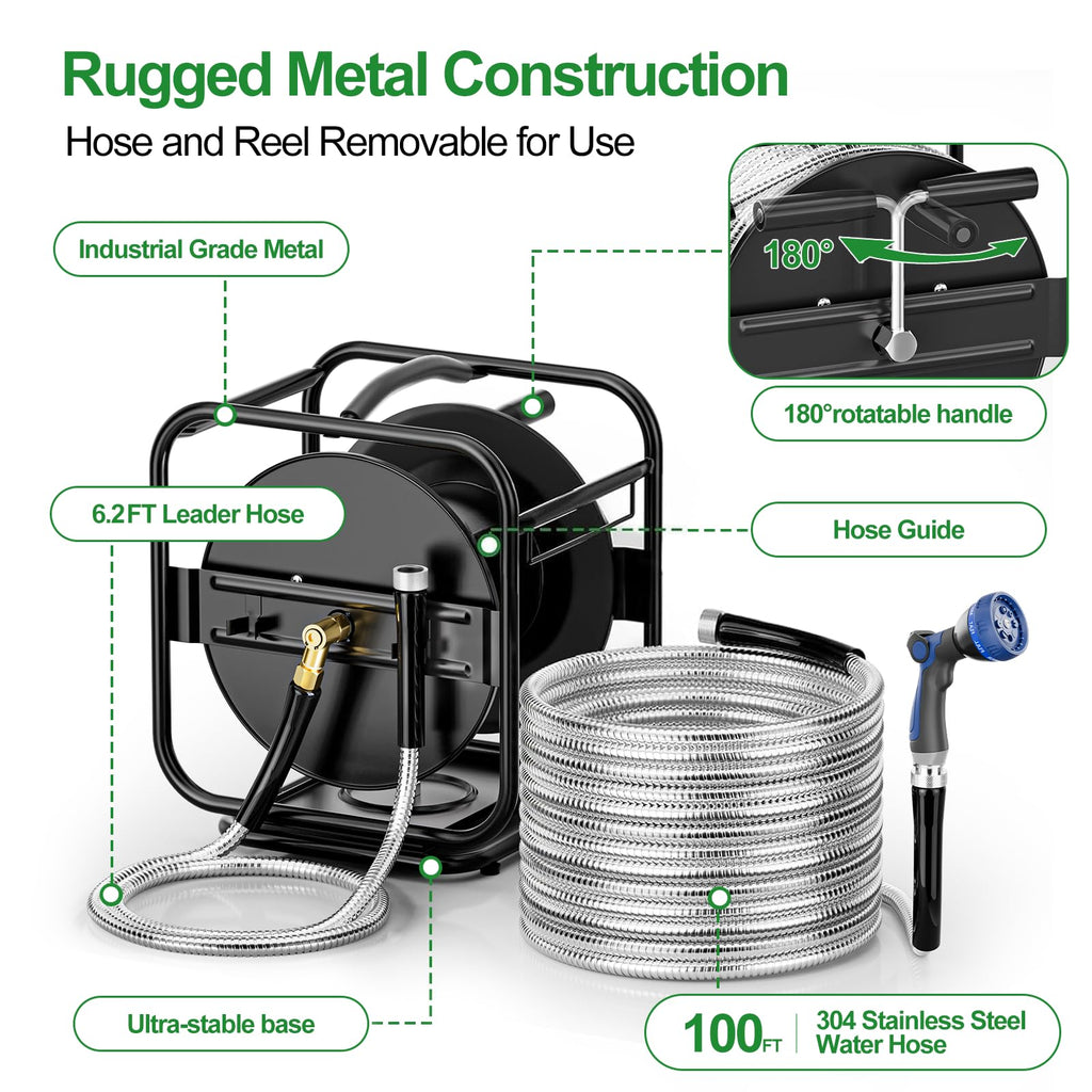 Garden Hose Reel With 100Ft Metal Water Pipe H17600