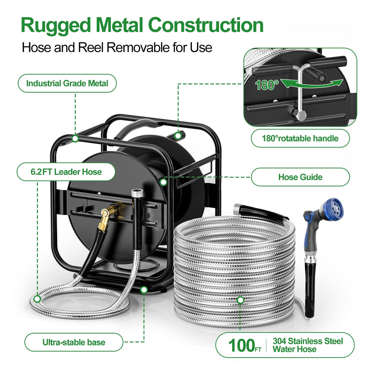 Garden Hose Reel With 100Ft Metal Water Pipe H17600