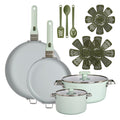 14-Piece Ceramic Cookware Set with Removable Handles, Sage Green F190