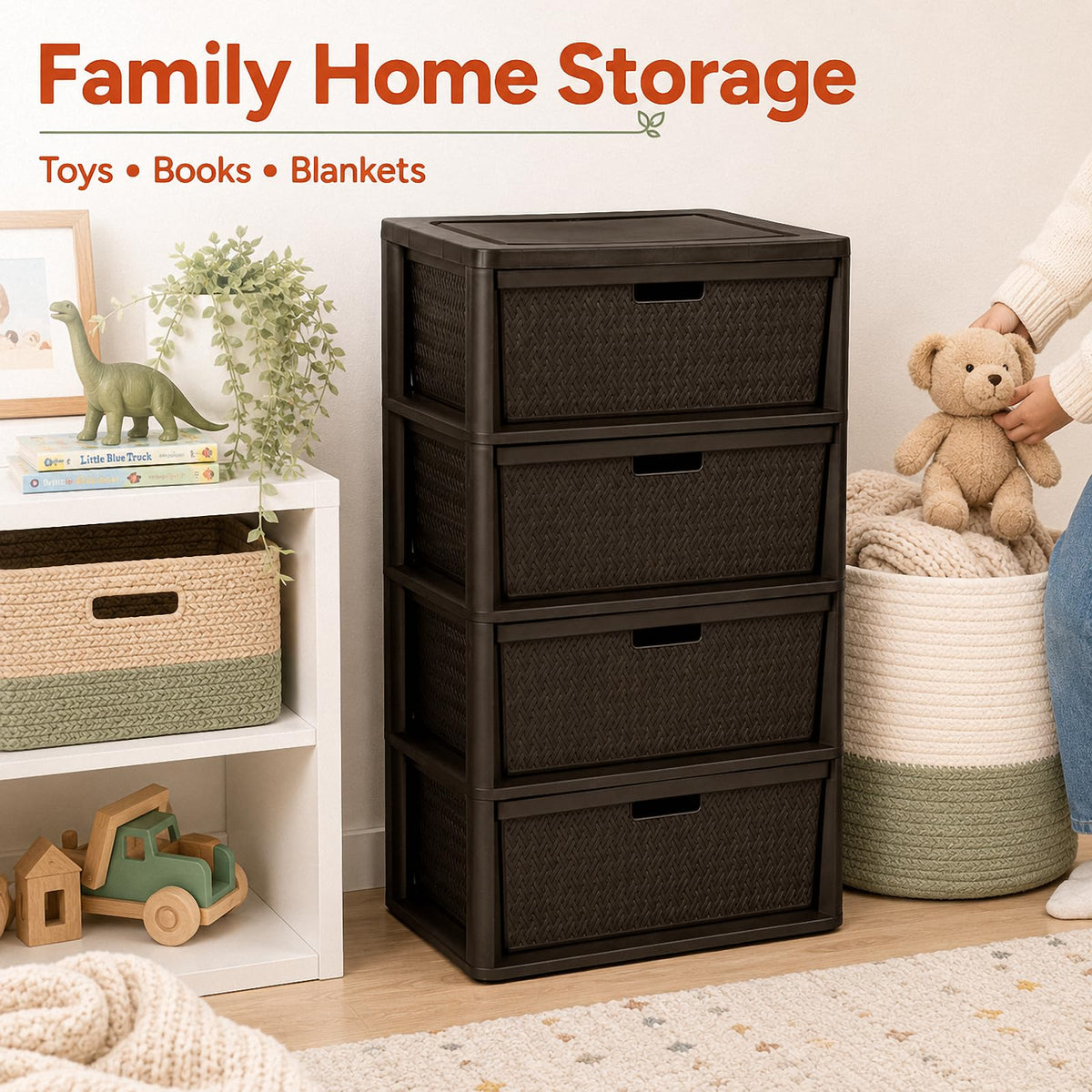 Brown 4 Drawer Plastic Storage Tower M79852