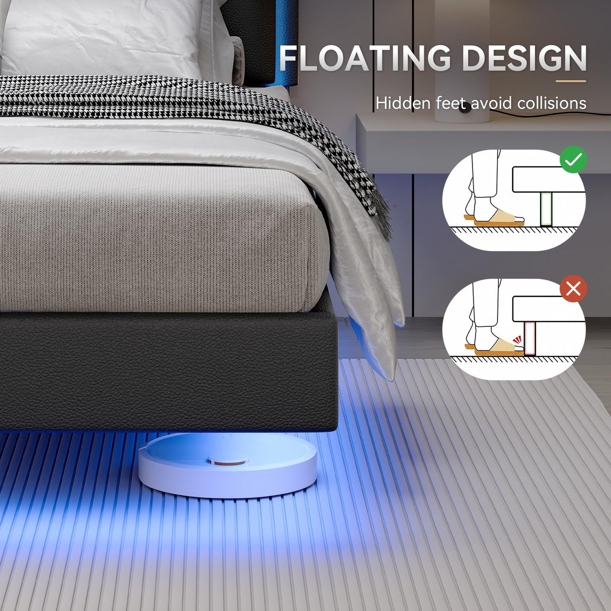 Black Full Size Floating Bed Frame with LED Lights K16713