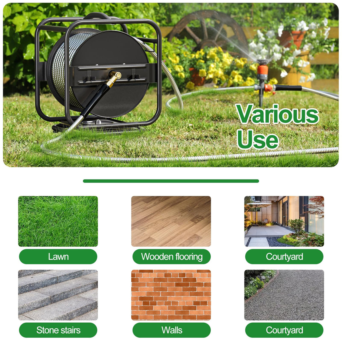 Garden Hose Reel With 100Ft Metal Water Pipe H17600