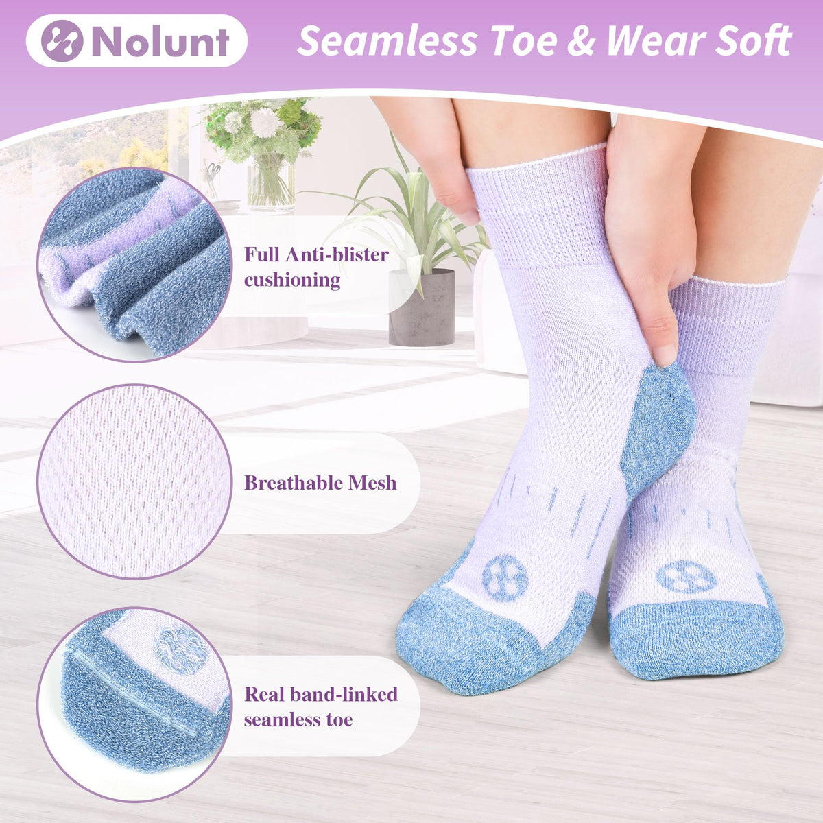 6 Pairs Wide Bamboo Viscose Non Binding Socks Z140785