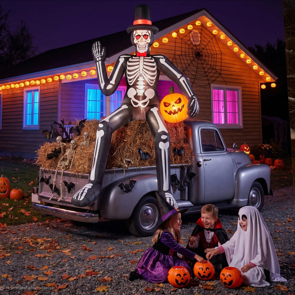 14FT Inflatable Sitting Skeleton Decorations U245581
