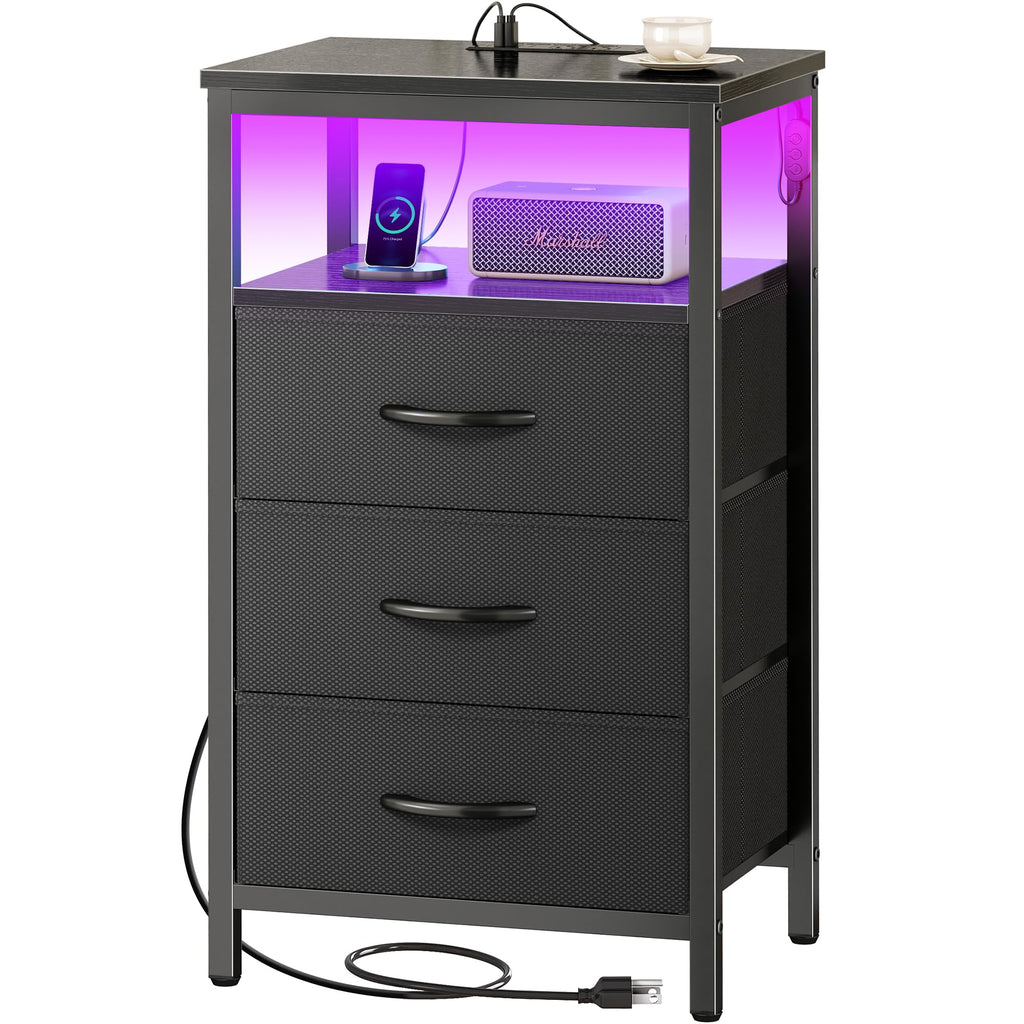 3 Drawer Nightstand with Charger Station and LED Lights H29276