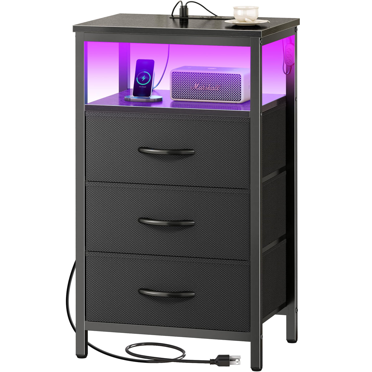 3 Drawer Nightstand with Charger Station and LED Lights H29276